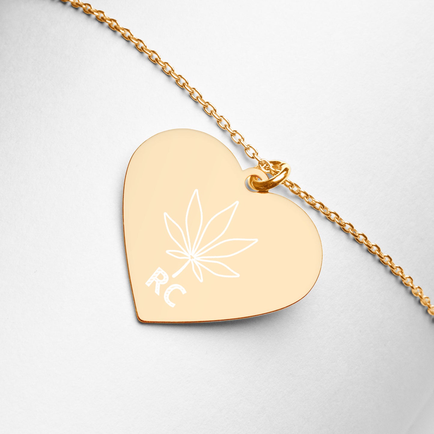RC Leaf Engraved Silver Heart Necklace