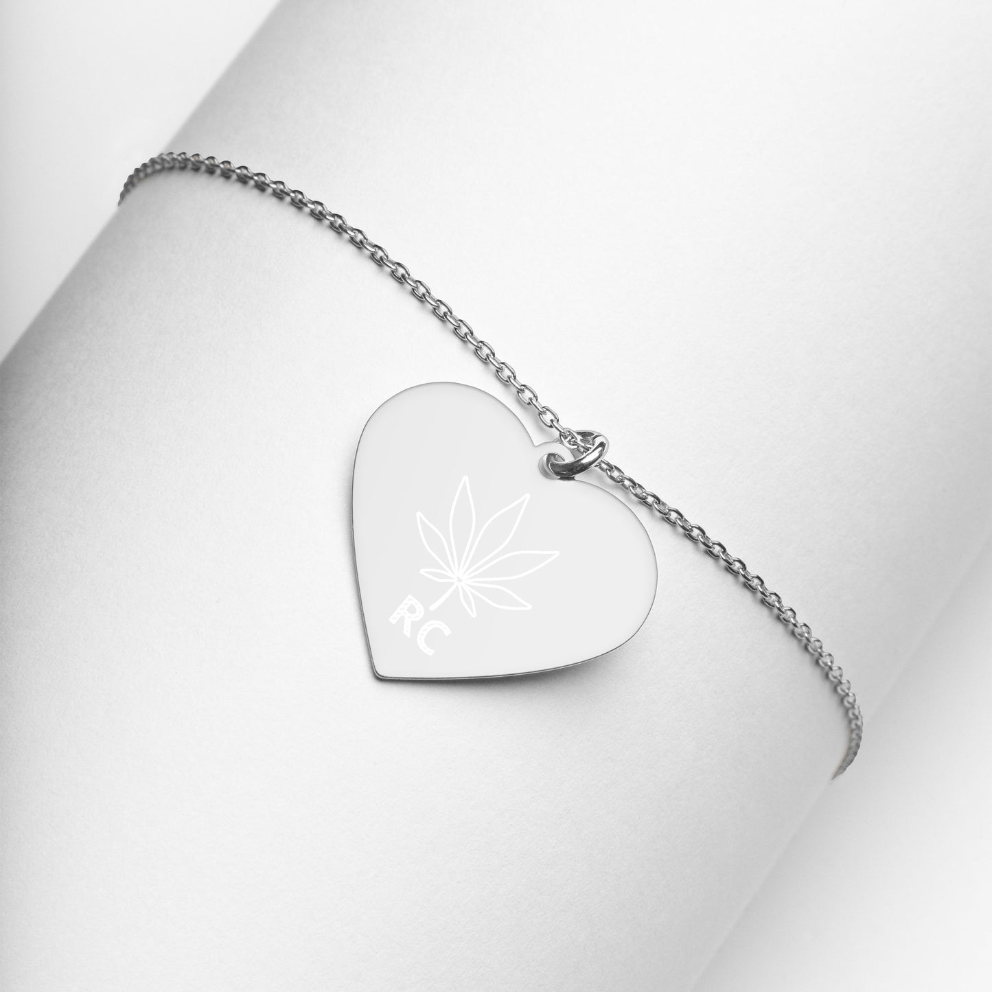 RC Leaf Engraved Silver Heart Necklace